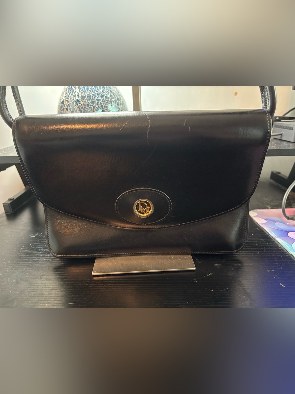 Rare Archival Vintage Christian Dior Black Smooth Leather Accordion Flap Bag